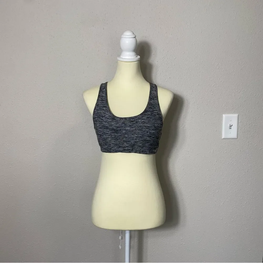 Holister Open Back Chriscross Black & Gray Spacedye Spots Bra Women's Size M